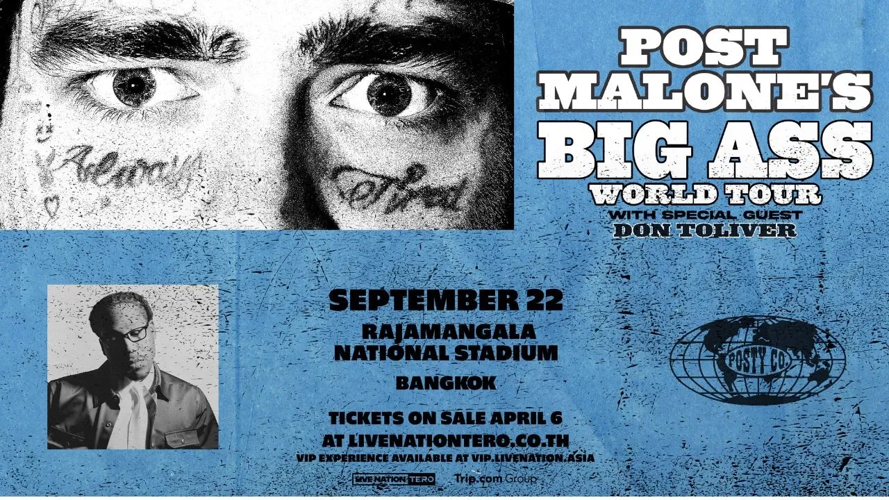 ภาพประกอบ Post Malone ยืนบนเวทีพร้อมไมโครโฟน