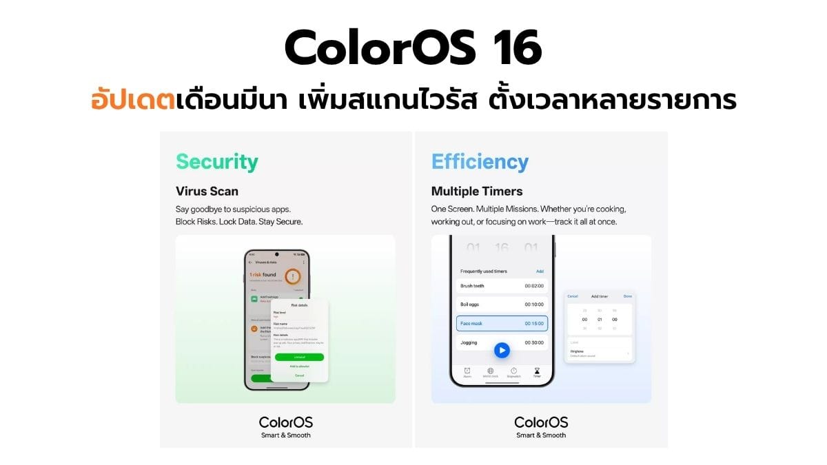 OPPO ColorOS 16 อัปเดตเดือนมีนาคม: ความปลอดภัยและประสิทธิภาพที่เหนือกว่า