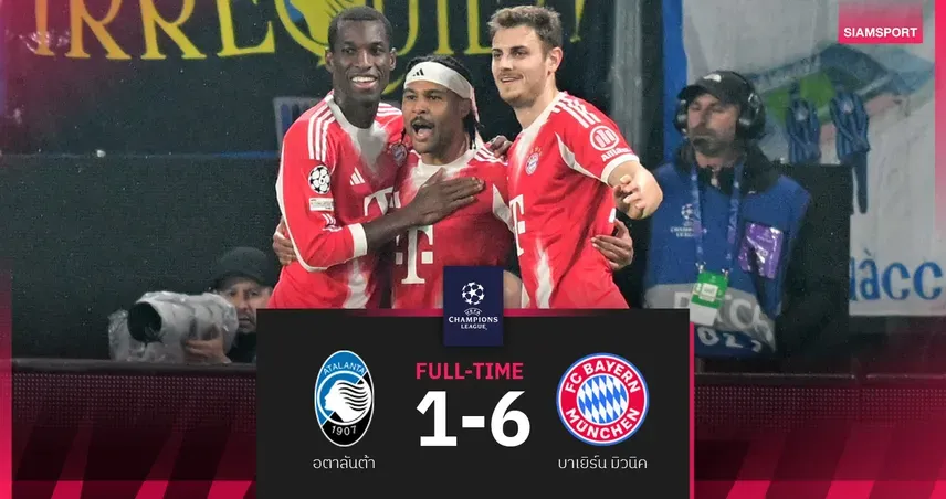 บาเยิร์น ผงาดถล่มอตาลันต้า 6-1! เสือใต้ไร้เคนแต่ยังดุ พร้อมลุยยุโรป