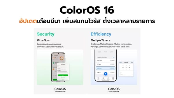 OPPO ColorOS 16 อัปเดตเดือนมีนาคม: ความปลอดภัยและประสิทธิภาพที่เหนือกว่า