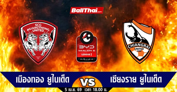 วิเคราะห์บอลไทยลีก: เมืองทอง ยูไนเต็ด ปะทะ เชียงราย ยูไนเต็ด ศึกแห่งศักดิ์ศรีที่ธันเดอร์โดม!